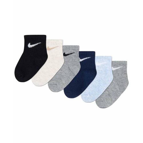 6 Pair Nike Infant and Toddler Size Socks (6-12 Months, Grey/Black/White)