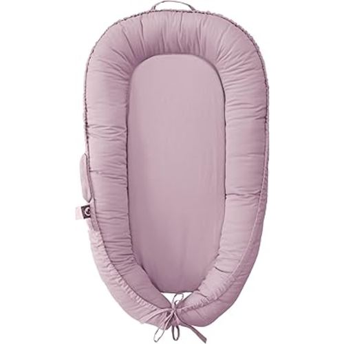 CooCooBaby Infant Lounger, Baby Nest Cover for Baby Girls & Boys, Newborn Essentials for Baby 0-12 Months, 100% Cotton Breathable, Co Sleeper Portable Travel Bed (LavenderBlush, Cotton)