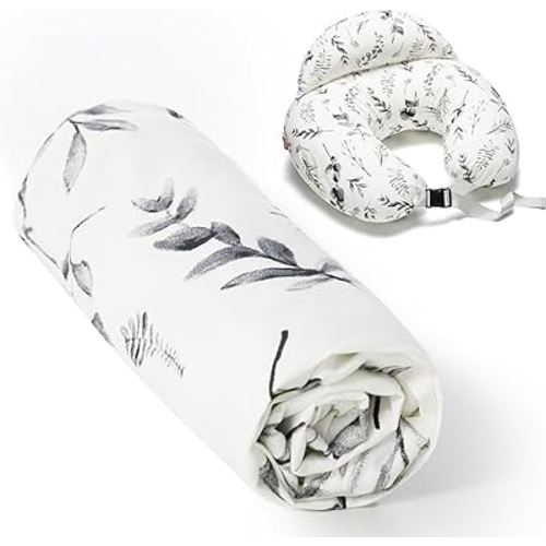 Momcozy Original Plus Size Nursing Pillow Cover, Fits All Breastfeeding Pillows, 100% Cotton Cover with Adjustable Waist Strap, Ink Wash Painting, Cover Only