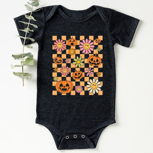 Retro Halloween Pumpkins Natural Baby Bodysuit