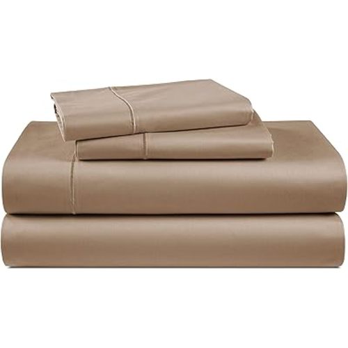 LANE LINEN 100% Egyptian Cotton King Size Bed Sheets, Machine Washable Naturally Temperature regulating Sustaibable No Pill Fade Resistant King Size Sheets Set Cotton- Taupe