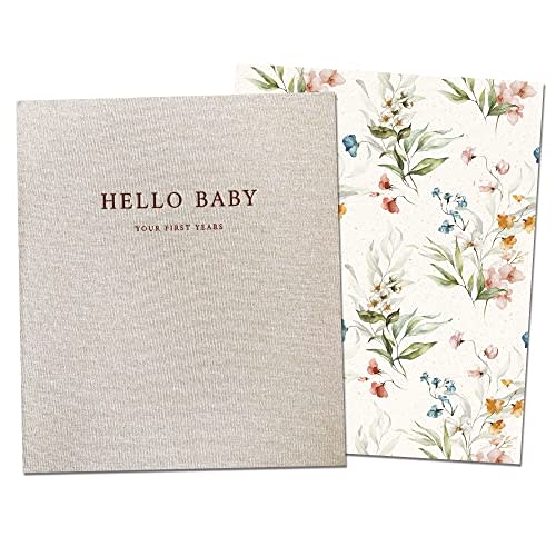 Peachly Baby Memory Book Girl | Minimalist Floral Baby Book Girl First Year Baby Book Keepsake for Milestones and Memories | Simple Baby Scrapbook Books for Girl | Baby Keepsake Book - Fleur