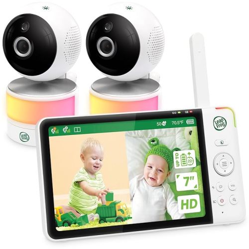 LeapFrog LF920-2HD 7" Split Screen Baby Monitor - Video Baby Monitor with 2 Cameras and Audio, Two-Way Talk, Color Night Vision, Night Light, 360° Pan & Tilt Temp&Humidity Sensor No WiFi