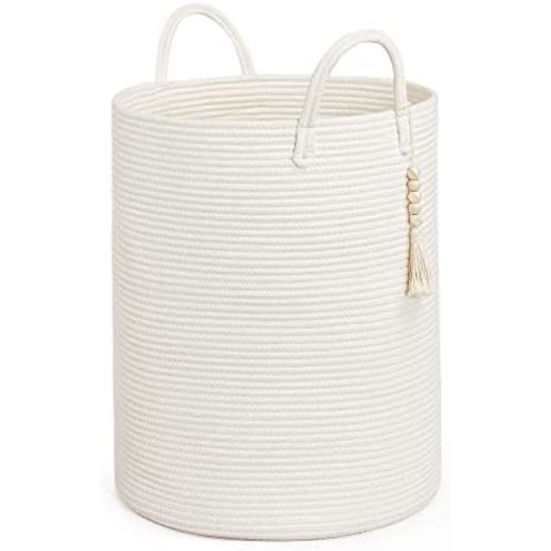 Goodpick White Nursery Basket with Handles, Tall Baby Laundry Hamper for Clothes, Towels, Pillows, Toys, Decorative Blanket Basket for Living Room, Bedroom, Nursery, Playroom, 16 x 20 inches