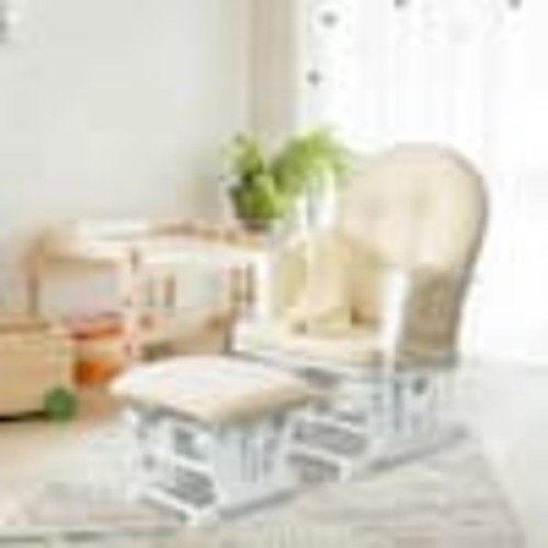 HOMESTOCK White/Cream Nursery Glider and Ottoman Set with Cushion, Rocker Rocking Chair for Breastfeeding, Maternity 99801