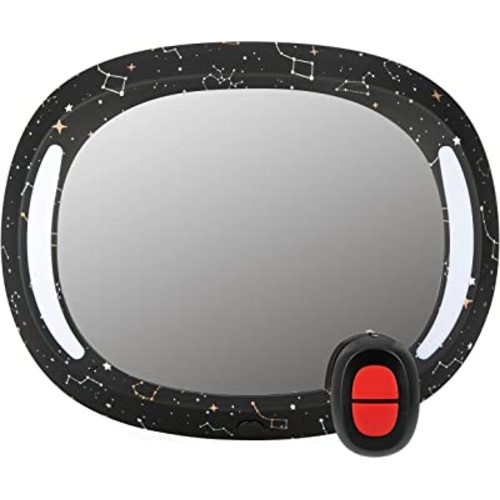 Nuby LED Light Backseat Baby Car Mirror with Remote Controlled Light, Wide View Shatter Resistant Mirror, Adjustable, Night Sky
