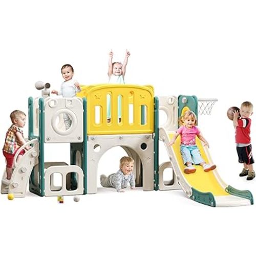 8 in 1 Toddler Slide Set, Kids Slide for Toddlers, Toddler Climber Slide PlaySet with Basketball Hoop,Outdoor Indoor Playground for Toddlers Upgraded