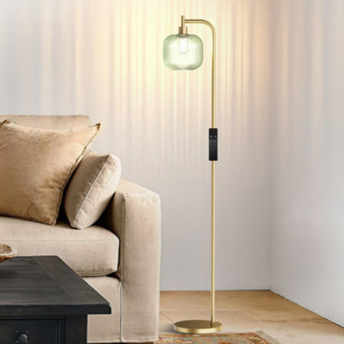 Mercer41 Arched Floor Lamp With Glass Shade, Remote Control And Bulb Included | Wayfair