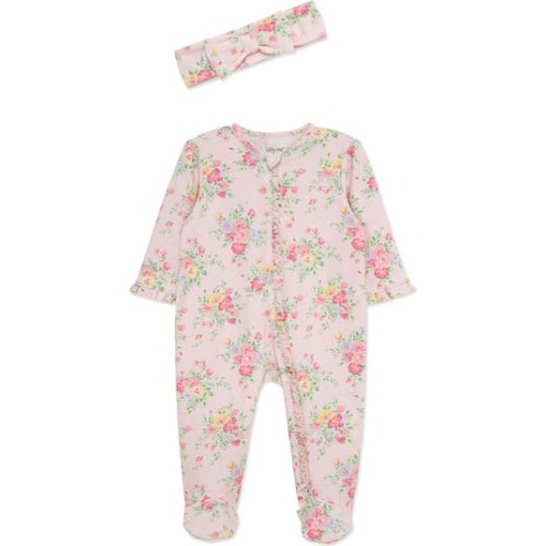 Little Me Bouquet Floral Footie & Headband Set | Nordstromrack