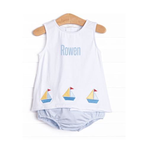 Sailboat Bay Embroidered Diaper Set, Blue – Stitchy Fish