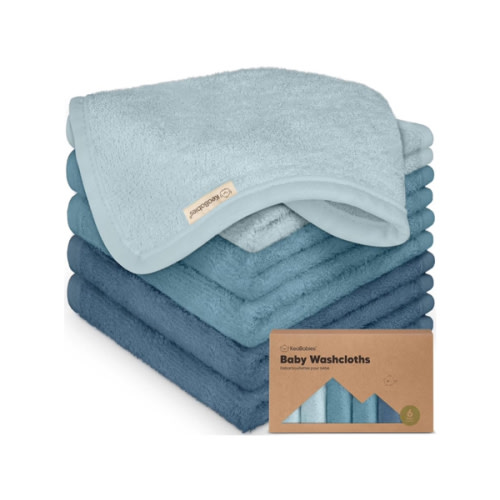 6-Pack Baby Washcloths - Soft Absorbent Viscose from Bamboo Wash Cloths for Babies, Kids, Toddlers, Infant, Newborn Bath Towels, Gentle on Sensitive Skin, 10x10 Reusable Face Towels (Depths)