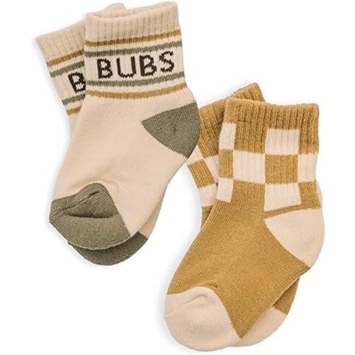 Lottie Dottie Baby, Toddler Half-Crew Cotton Socks 2-Pack | Checkered and Retro Stripe Socks | Unisex Novelty Socks