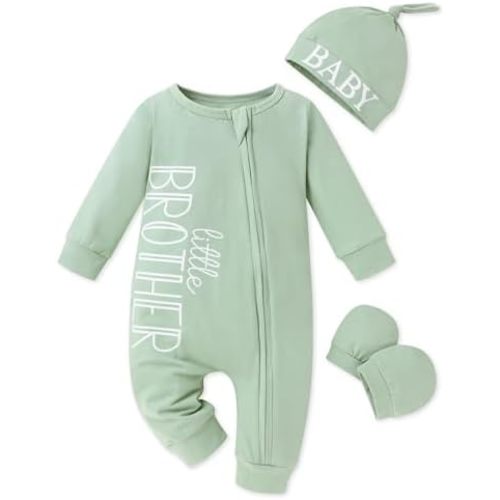 Baby Boy Clothes Letter Print One Piece Romper Baby Coming Home Outfits with Hat Newborn Boy Outfits