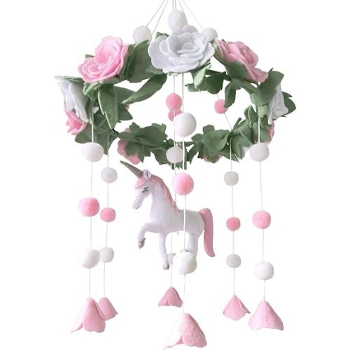 Baby Crib Mobile - Baby Shower Gift Nursery Decorations - Handmade Floral Decor - for Girls, Unicorn Blossom