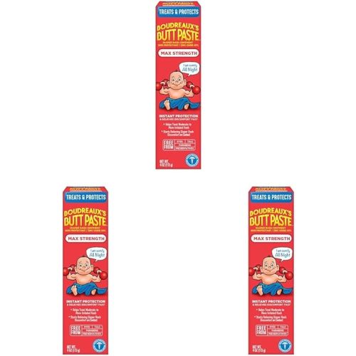 Boudreaux's Butt Paste Maximum Strength Diaper Rash Cream, Ointment for Baby, 4 oz Tube (Pack of 3)