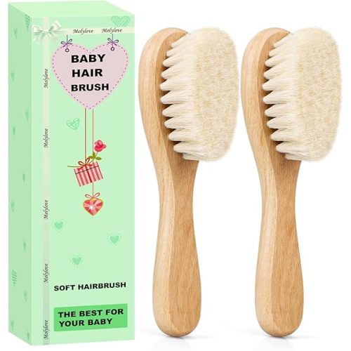 Baby Hair Brush, Wooden Baby Hairbrush for Newborns & Toddlers, Super Soft Goat Bristles Hair Brush, Toddler Hair Brush,Ideal for Cradle Cap-2PCS