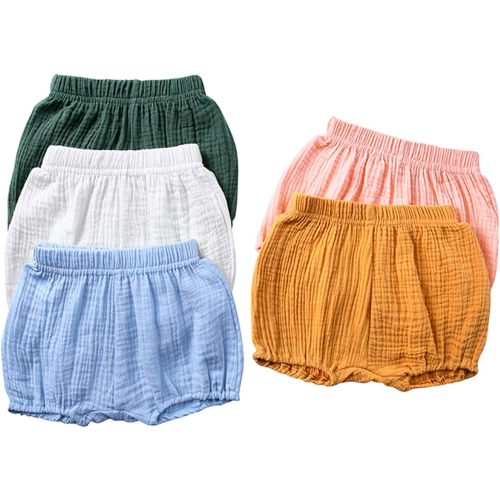 3PC Shorts Set Newborn Baby Girls Boys Pants Cotton Linen Blend Cute Floral Bloomers Triangle Shorts - 5 Packs - 0-6 Months