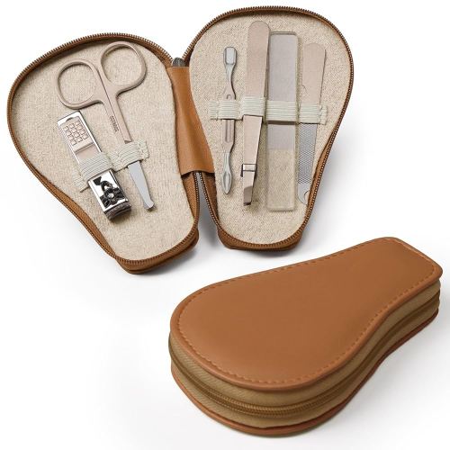 haakaa Baby Nail Clippers, 6-in-1 Baby Nail Care Kit with PU Storage Case, Nail Scissor, Cuticle Pusher, 2 Nail Files, Nail Clipper & Tweezer, Baby Manicure Set for Babies, Coffee