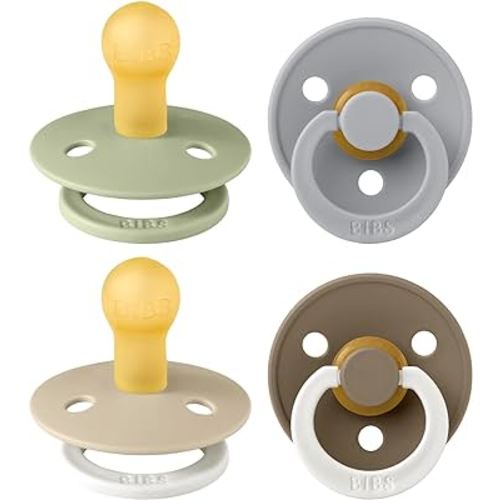 BIBS Colour Soother 4-Pack | BPA Free Dummy Pacifier | Round Nipple | Natural Rubber Latex | Made in Denmark | Size 0-6 Months | Vanilla Glow Mix
