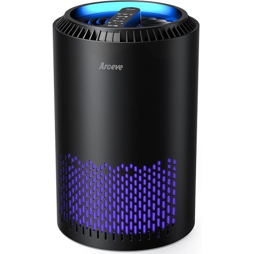AROEVE Air Purifiers for Bedroom Home, Air Purifier For Smoke Pollen Dander Hair Smell Air Cleaner with Sleep Mode Speed Control For Bedroom Office, MK01- Black(Available for California)