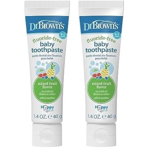 Dr. Brown's Fluoride-Free Baby Toothpaste,Infant & Toddler Oral Care,Mixed Fruit,2-Pack,1.4oz/40g,0-3 Years