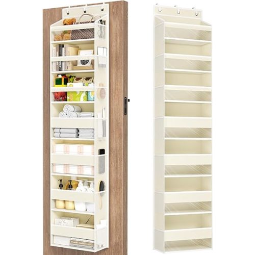 Over The Door Organizer, 7 Tier Door Hanging Organizers with 7 Large Pockets 12 Side Pockets, Behind Door Storage Hanging Shelves for Closet Bathroom Bedroom Nursery