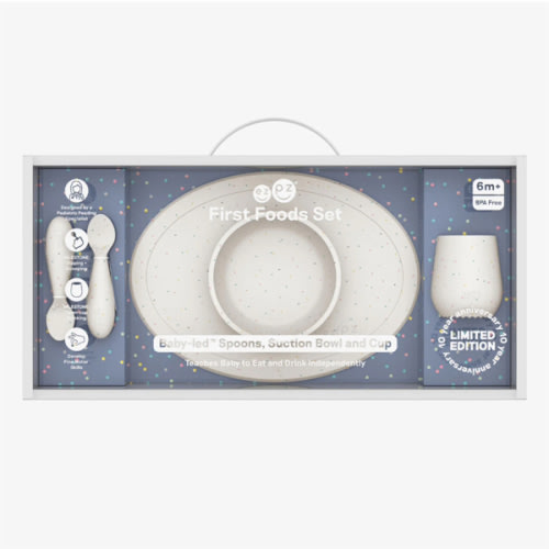 First Foods Set / Silicone Spoon, Cup & Suctioning Bowl for Infants– ezpz