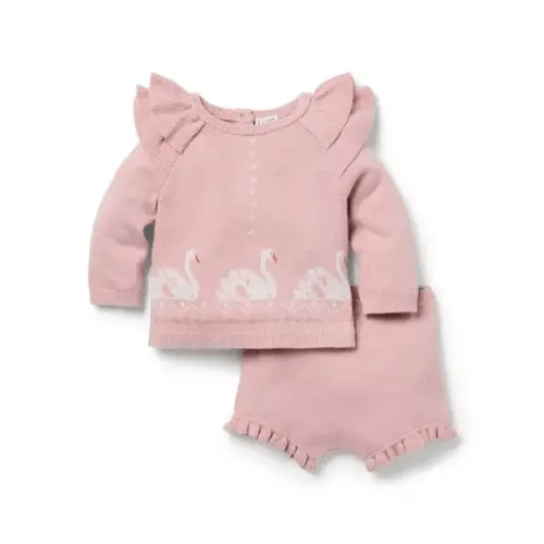 Newborn Pale Pink Swan Baby Swan Matching Sweater Set by Janie and Jack