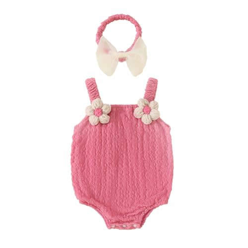 Koecnoc Baby Girl Bubble Romper with Butterfly Bow Back Newborn One-Piece Summer Outfit Cute Sleeveless Jumpsuit for Infants