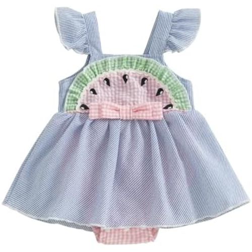 FIOMVA Baby Girl Summer Clothes Infant Stripe Watermelon Romper Dress Newborn Sleeveless Tutu Dresses Toddler Cute Outfit