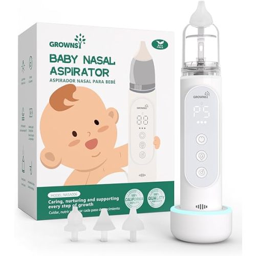 GROWNSY Nasal Aspirator for Baby, Upgraded 5 Suction Levels Baby Nose Sucker, IPX7 Waterproof Electric Nose Suction for Baby, Booger Sucker for Toddlers with Automatic Cleaning &Music &Light Functions
