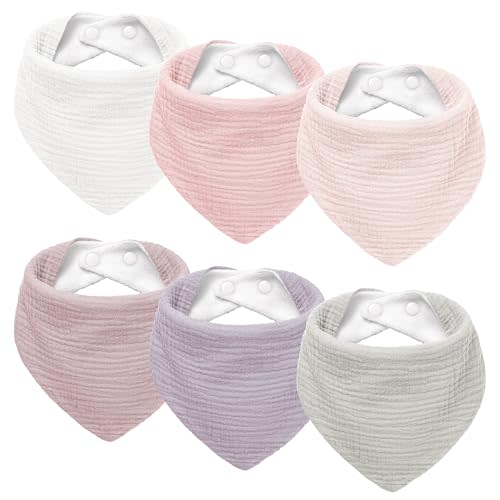 Susurration Muslin Baby Drool Bibs 6Pack Soft Triangular Adjustable Baby Bandana Bibs for Unisex Baby Girls & Boys