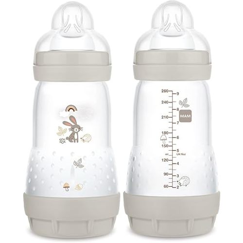 MAM Easy Start Matte Anti-Colic Baby Bottles, 9 oz (2 Count), Medium Flow Nipples, Unisex Baby,2 Count (Pack of 1)