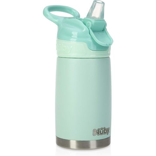 Nuby Thirsty Kids No Spill Flip-It Reflex Stainless Steel Travel Cup or Water Bottle - 10 Oz - 18+ Months - Aqua Mint