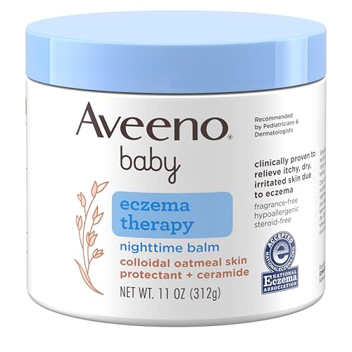 Aveeno Baby Eczema Therapy Nighttime Body Balm, Moisturizing Eczema Balm for Babies with Colloidal Oat & Ceramide, Soothes Dry, Itchy Skin, Hypoallergenic, Fragrance & Steroid Free, 11 oz