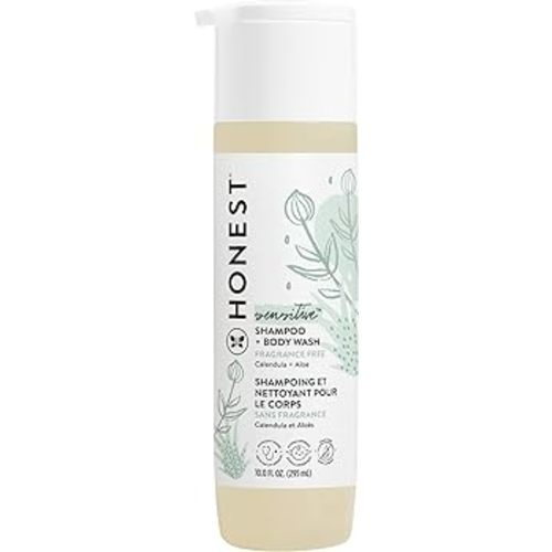 The Honest Company 2-in-1 Cleansing Shampoo + Body Wash | Gentle for Baby | Naturally Derived, Tear-free, Hypoallergenic | Fragrance Free Sensitive, 10 fl oz