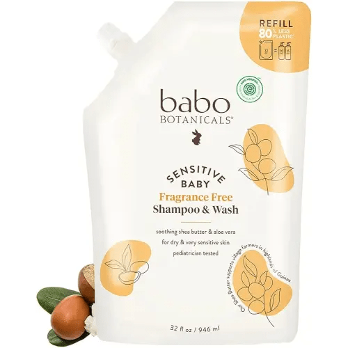 Babo Botanicals Sensitive Baby Fragrance-Free 2-in-1 Shampoo & Wash - Shea Butter, Calendula & Aloe Vera - EWG Verified - Cruelty-Free - Vegan - Pediatrician Tested - For Babies & Kids