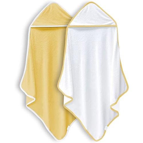 2 Pack Premium Baby Bath Towel - Rayon Made from Bamboo, Hooded Towels for Babies,Toddler,Infant - Newborn Essential -Perfect Baby Registry Gifts (White and Yellow, 30 x 30 Inch)