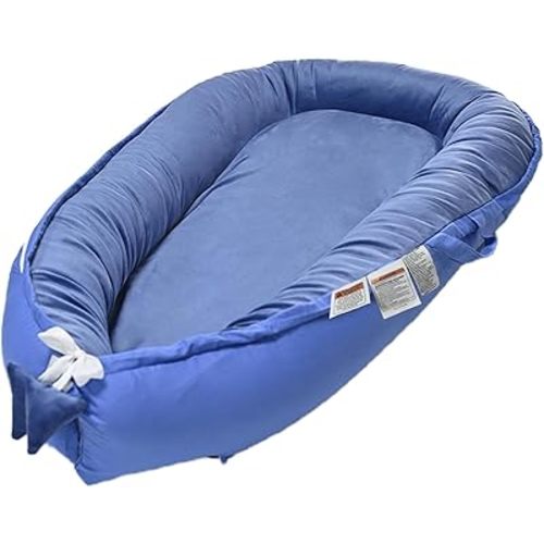 Baby Nest Lounger, Newborn Lounger for 0-24 Months, 100% Cotton Soft Adjustable Infant Lounger Baby Floor Seat for Travel, Co Sleeper for Girls Boys in Bed(Blue)