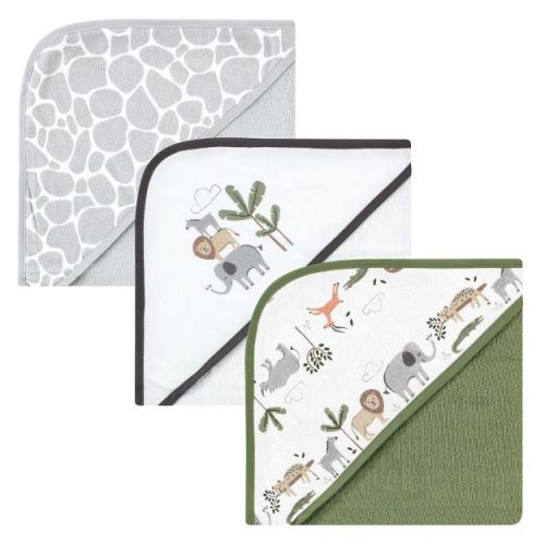 Hudson Baby Unisex Cotton Rich Hooded Towels, Safari Life, One Size