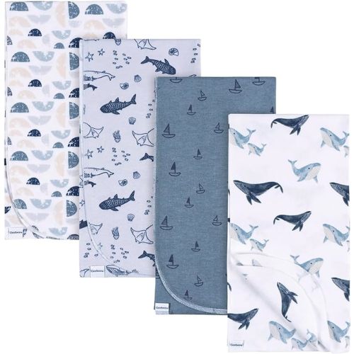 Gerber Unisex Baby 100% Cotton Flannel Receiving Blankets 30x30 Inches (Pack of 4), Coastal Calm, One Size