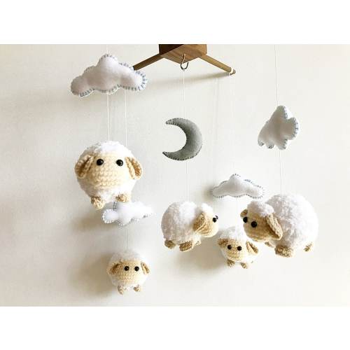 Baby mobile - Cute Sheep Moon & Cloud, Sheep baby mobile, crochet mobile, Nursery decor, Gift, Baby gift, Crochet amigurumi, felt mobile
