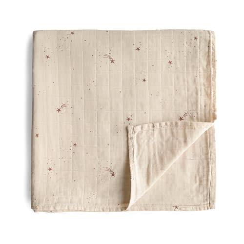mushie Muslin Baby Swaddle Blanket | 100% Organic Cotton (Falling Stars)
