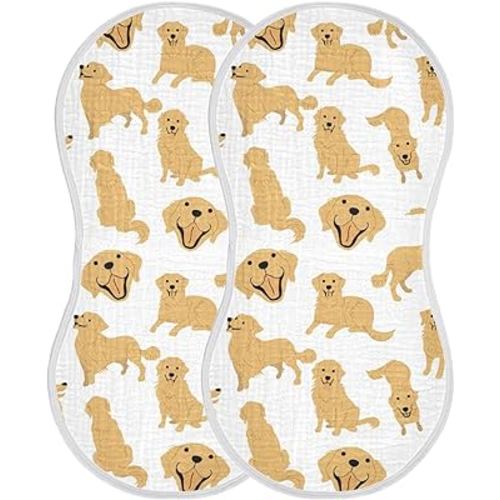 Golden Retriever Dog Muslin Burp Cloths for Baby 2 Pack Soft 100% Cotton Baby Washcloths Bibs for Boy Girl