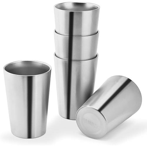 5 Pack 12 oz Stainless Steel Insulated Cup, Double Wall Vacuum Small Metal Cup, Reusable Camping Cups Unbreakable Indoor Outdoor for Party, Home, Office, BBQ, Sliver
