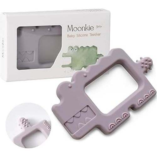 Moonkie Teething Toy, Safe & Easy to Hold BPA Free Silicone Baby Soothing Teethers, Prevent Finger Sucking Teether Toys Best for Babies 0-6 6-12 Months (Crocodile Misty Purple)