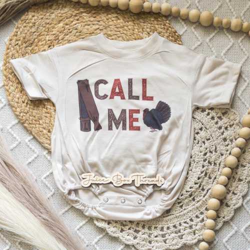 Call Me Turkey Hunting Bubble Romper Bodysuit, Box Call Tee, Turkey Hunting Kid's Shirt, Boy Hunting Oversized Baggy Romper, CPSC Compliant