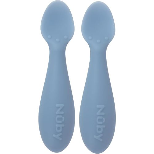 Nuby Silicone Mini Spoons - (2-Pack) Baby-Led Weaning Spoons for Babies - 4+ Months - Blue