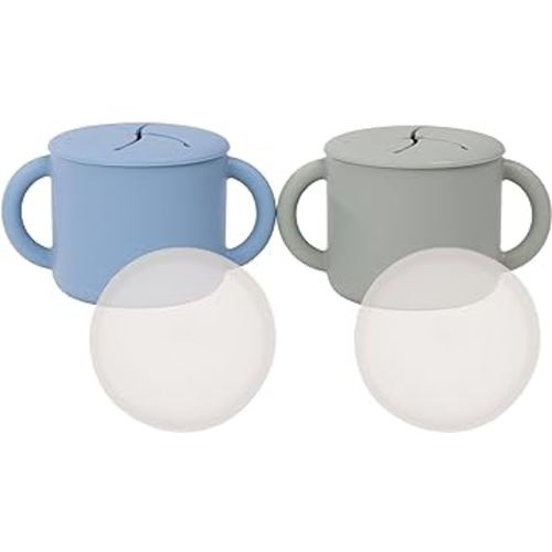 WeeSprout Snack Containers, Food Grade Silicone Cups, Spill-Proof Tops For Toddlers and Babies, Premium Hard Plastic Travel Lids, Dishwasher Safe, Set of 2 Snack Catchers