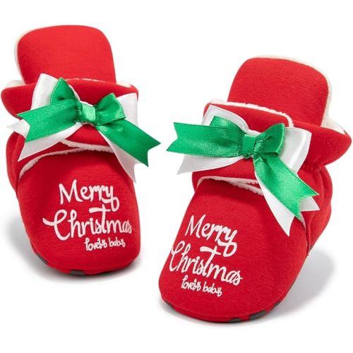 HsdsBebe Unisex Newborn Baby Cotton Booties Non-Slip Sole for Toddler Boys Girls Infant Winter Warm Fleece Cozy Socks Shoes